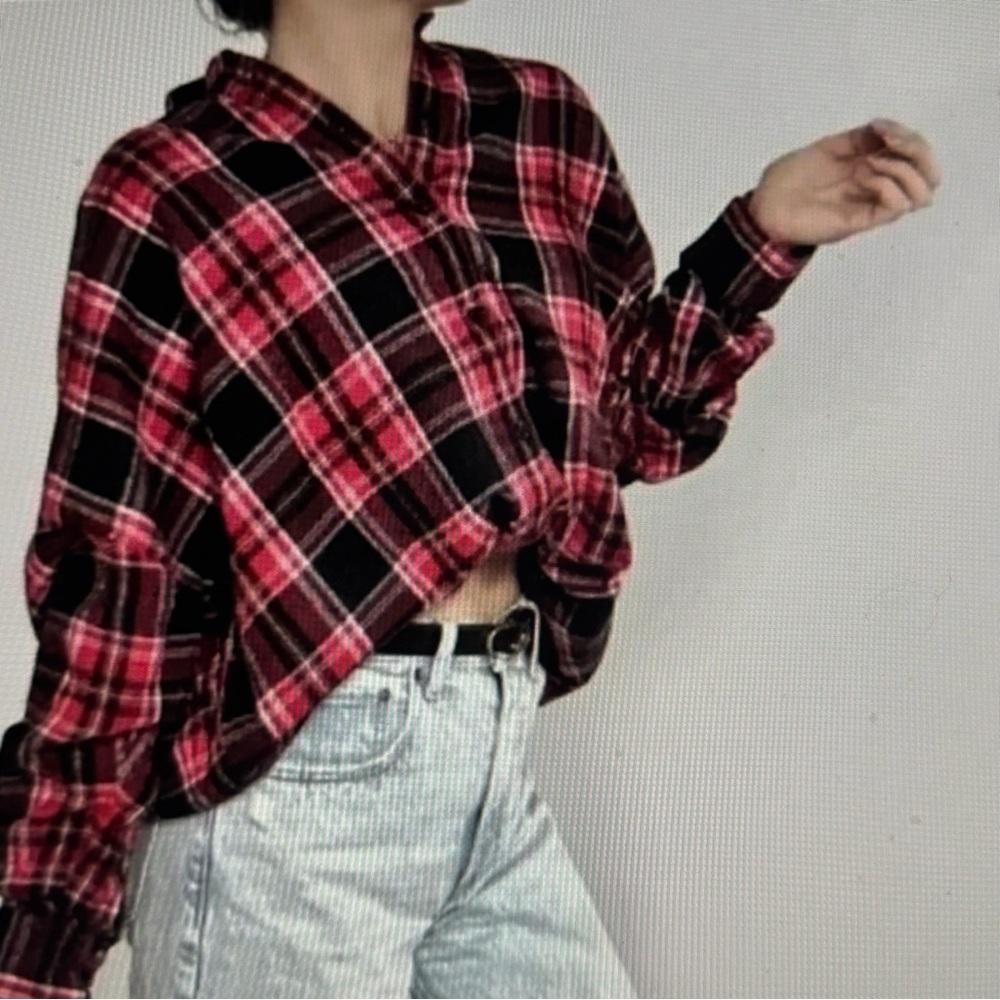French Connection Red and Black Flannel Plaid Shirt